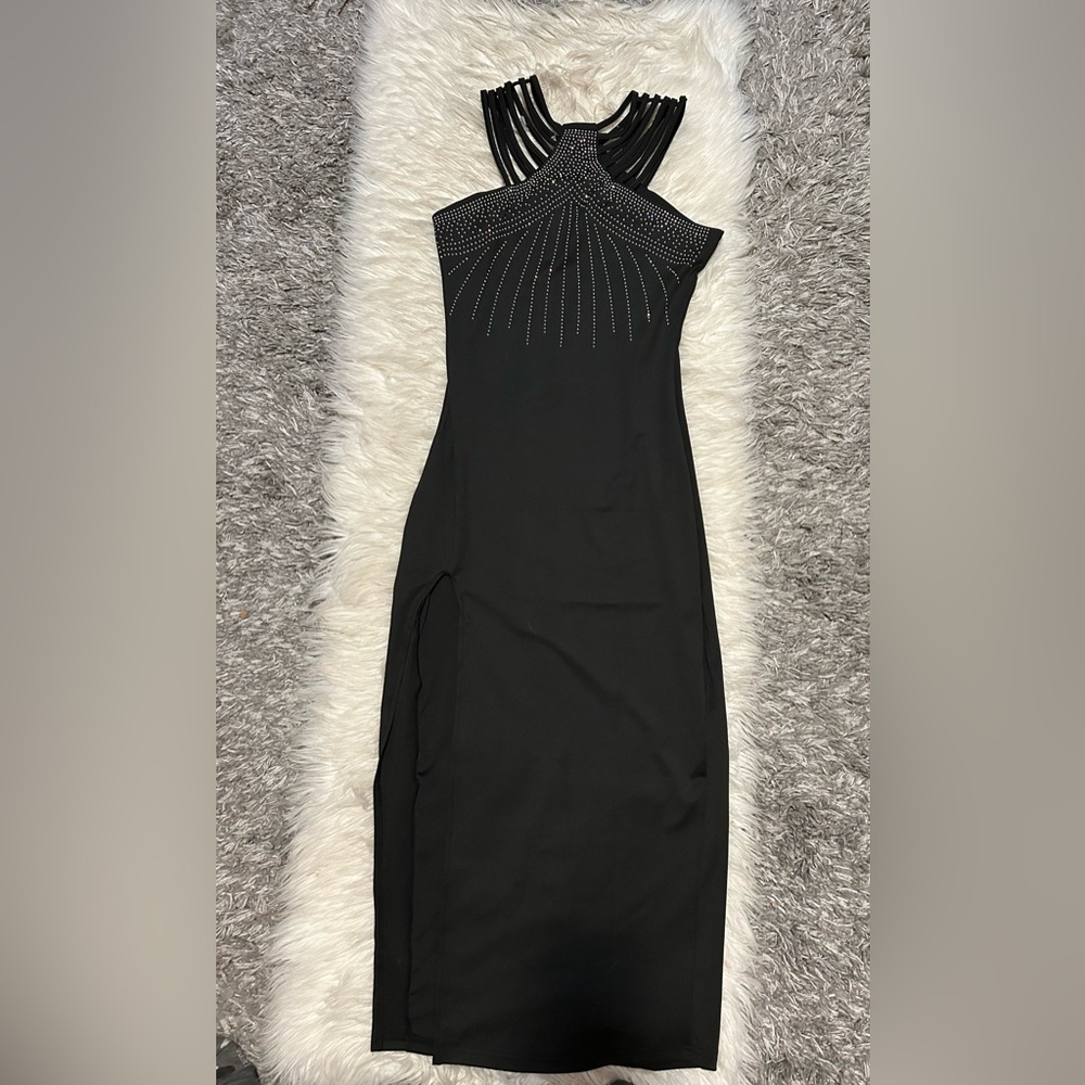 Black Maxi Dress with Rhinestone Detail